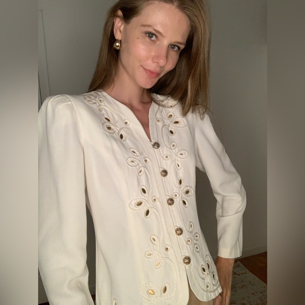 Old Money Vintage 80s Jacket with shoulder pads - Picture 4 of 12